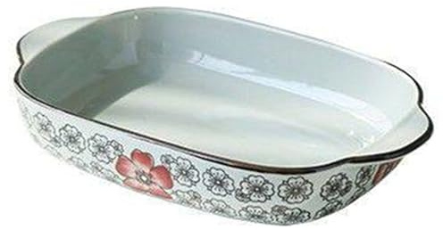 Dxcaicc Plato De Lasaña Cerámica Plato para Hornear De 9 Pulgadas Plato De Mano Doble Plato Profundo Estilo Japonés En Casa Forma Exquisita Bandeja Rectangular,Red Wealth