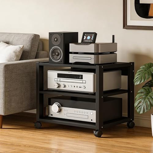 Mobile HiFi a 3 Ripiani per Giradischi e Componenti Audio(A-3H) | Supporto Multimediale Verticale con Struttura Robusta, Rack Stereo perfetto per Vinili, Console Gaming e Decoder, Design