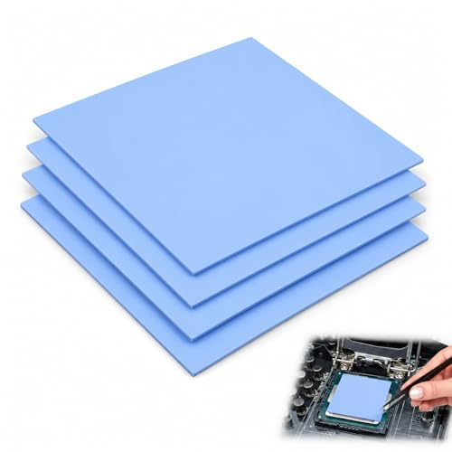 4 Pcs 6W/mK Heat Resistant Non Conductive Silicone Thermal Pads 100x100mm | 0.5mm 1mm 1.5mm 2mm Silicone Cooling Pad Non Conductive for Heatsink Cpu Gpu Ssd Ic Led Smd and Electronic Cooling