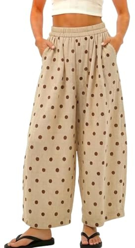 Pantalones Palazzo para mujer, con cintura elástica, pierna ancha y ajuste holgado, para uso casual, viajes, playa y verano, diseño relajado de armario de temporada, pantalones casuales de uso diario