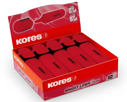 Kores Textmarker Bright Liner, Keilspitze, 10-er Box, rot