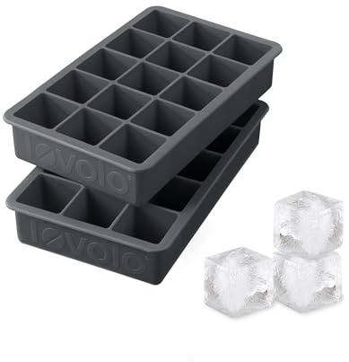 Tovolo Silicone Ice Cube Tray Charcoal Gray Pack of 2 BPA Free Ice Tray Mold for Coffee Drinks Cocktails, Dishwasher Safe Easy Release Perfect 1 Inch Cube Ice Tray for Whiskey Bourbon Spirits