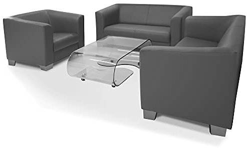 moebel-eins Chicago 3-2-1 Sofagarnitur, Material Kunstleder, grau