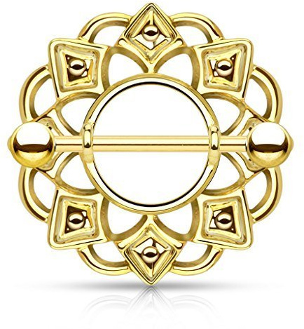 Coolbodyart piercing da donna/uomo – Nipplo petto Piercing per capezzolo, Shild Targa in acciaio inox – acciaio chirurgico 316L in oro oro rosa argento anche in set, colore: gold, cod. CBAK17671-14_GD