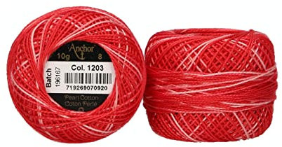 Anchor 4591008-01203 Stickgarne, 100% Baumwolle, rot ombre, Stärke 8, 82m, 16 Gramm
