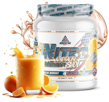 AS American Suplement - Nitro Adrenaline Shot Pre-Work Out - 300 g - Orange - Apport énergétique supplémentaire - Aide à améliorer les performances - L-Arginine, de la Bêta-Alanine et de la Caféine