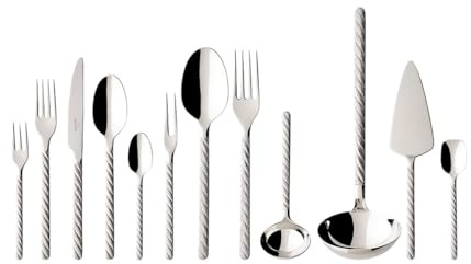 Villeroy & Boch - Montauk Besteckset 70-teilig Silber, Spülmaschinenfest, Besteck Set für 12 Personen, Besteckset Platin, Besteck, Edelstahl