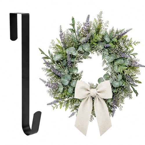 Sattiyrch 15 Wreath Hanger for Front Door Christmas Decoration Metal Over The Door Single Hook, Black(1)… | No drilling or screws. Protects doors, closes normally, holds 22 lbs for holiday & seasonal décor. Black, 1 Pack