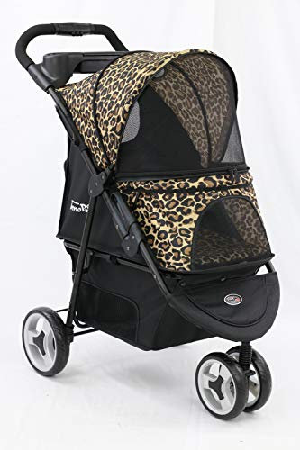 Innopet Hundebuggy Allure Cheetah – exklusiver Hundewagen mit Leopardenmuster, einhändig faltbar – bis 20kg belastbar, mit Aufbewahrungskorb, 2 Sicherheitsleinen, pannensichere Räder – Haustierwagen