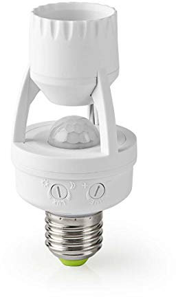 Ex-Pro PIR Occupancy Motion Sensor Detector, E27 Lamp Holder Converter Adaptor, Ceiling Mount, 360 Degree 6m Range, White - 1 Pack