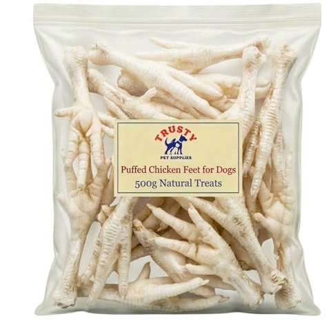 Puffed Chicken Feet for Dogs 500g | Natural Dog Treat | Hypoallergenic & Grain Free | High in Glucosamine & Calcium | Natural Chew | Chicken Feet Dog Treats for Large & Small Dog | Trusty Pet Supplies