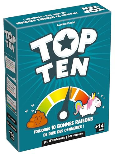 Asmodee - Top Ten - Jeu de Société Hilarant - Jeu d'Ambiance pour Adultes et Enfants dès 14 Ans - Jeu de Cartes Drôle - Fous Rires Entre Adultes & Ados - 4 à 9 Joueurs -30 Min - en Français