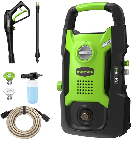 Greenworks Compact Electric Pressure Washer, 1.2 GPM (CSA Certified, Lightweight, 20 FT Tangle-Free Hose, 35 FT Power Cord) Great For Cars, Fences, Patios, Driveways, Decks and Patios