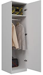 ADGO SD-50 Schmaler Kleiderschrank für Kleidung Schrank hoch Weiß 50x50x180cm Schrank Schlafzimmer, Mehrzweckschrank weiß, Einkammerschrank, Kleiderbügel und Deckenregal(Versand in 2 Paks)