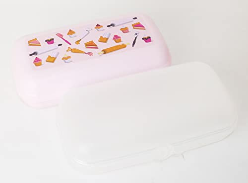 Tupperware NEW MaxiTwin Maxi Brotdose Lunchbox 2x Transparent + Back Motiv Rosa + Hängelöffel Flieder