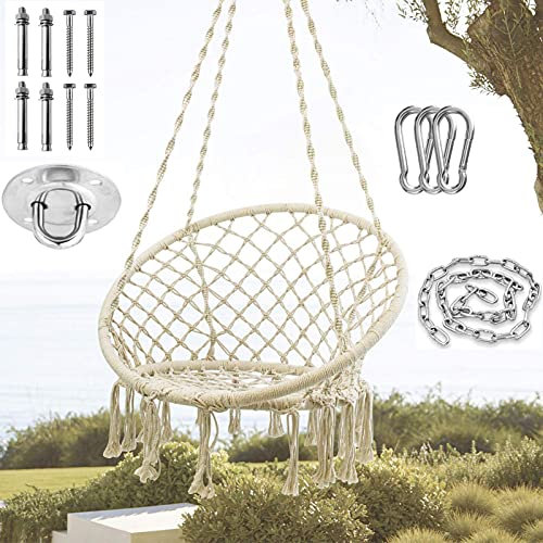 ADITAM Hängesitz Erwachsene Hängesessel Garten Makramee Schaukel Für Indoor Outdoor Patio Yard Garden Max 150 Kg Mit Hardware-Montagezubehör Double The Comfort