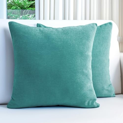 Encasa XO Chenille Kissenbezug, Sofa, ohne Füllung 45x45 cm | Turq, 100% Polyester | Versteckter Reißverschluss | Dekokissen & Zierkissen | Weich & Langlebig | 2er Set