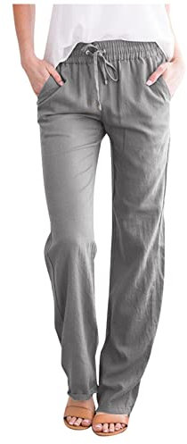 Leinenhose Damen Sommer - Sommerhose Damen Leicht- Weite Hose Damen Lang Elegant High Waist Drawstring Stretch Einfarbig Locker Freizeithose Lässige Stoffhose Baumwolle Leinen Länge Hosen für Frauen
