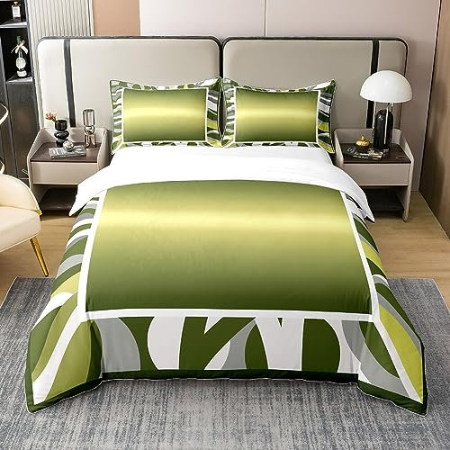 100% Bio-Baumwolle Geometrische Bettbezug für Kinder Jungen Mädchen,Gelb Grau Ombre Bettwäsche Set 200x200,Swirl Quadrat Abstrakte Tröster Abdeckung,Zeitgenössische Bettsets mit 2 Kissenbezüge
