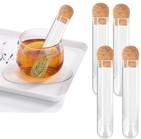 4 Stück Tee Infuser für losen Tee Wiederverwendbar Glas Teefilter mit Kork Teeinfuserfilter Teeintervall Diffuser Sieb