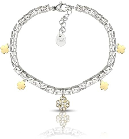 SAGA GIOIELLI® Bracciale Donna Granelli Pepite Martellate Acciaio Vari Pendenti