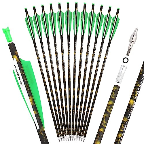 limaity 12pcs Bogenschießen Armbrust Pfeil Armbrust Bolzen 16 17 18 20 22 Jagd Pfeile ID 7.62mm OD 8.8mm 125 Körnung austauschbare Pfeilspitze für Armbrust Jagd (Grün, 22)