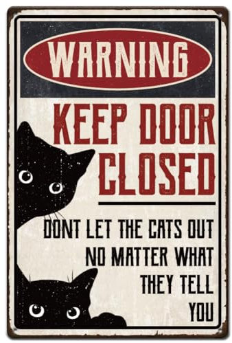 SUPERDANT Cartello In Latta con Gatto Nero Insegne Metallo Avvertenza Divertente Decorazione Da Parete Targa Mantieni Porta Chiusa Non Lasciare Uscire I Gatti In Alluminio Vintage 30x20cm