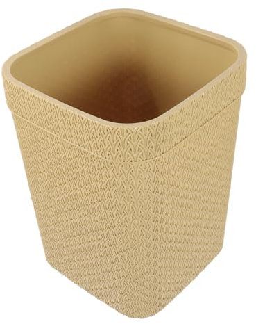 OUNONA Woven Rattan Trash Can Kitchen Garbage Can Household Waste Basket Open Top Vintage Style Yellow Storage Bin for Office and Bedroom