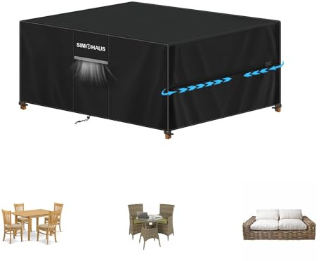SIMPHAUS Abdeckung für Gartenmöbel Wasserdicht Schutzhülle Gartenmöbel | Abdeckplane Gartenmöbe Winterfest 420D Oxford Abdeckhaube Gartenmöbel für Gartentische Sitzgruppe Terrassenmöbel 120x90x74cm