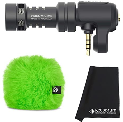 Rode Videomic Me Kondensator-Richtmikrofon für Mobilgeräte + WS9 Deluxe Windschutz Grün + keepdrum Mikrofasertuch