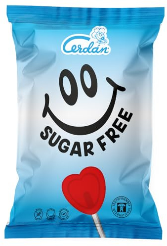 Caramelos Cerdán - Piruletas Mini Corazón Sin Azúcar Sabor Cereza | Bolsa de 70 Unidades | Caramelo Duro con Palo Sin Gluten ni Alérgenos | Ideal para Fiestas, San Valentín y Cumpleaños