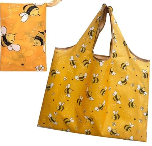 LiJuanWang Faltbare Einkaufstasche,große Faltbare Tasche 50x60cm,Cartoon Bienen Einkaufstasche,wiederverwendbare Einkauftasche leichte Handtasche,für Einkauf Reise Ausflug