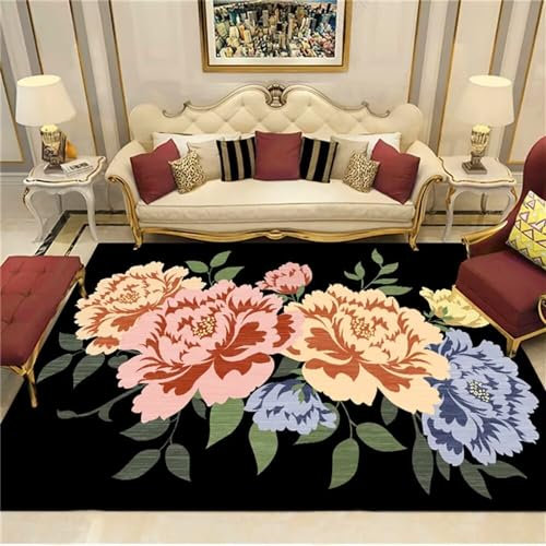 RUGMRZ Flickenteppich Waschbar Designer Teppich Farbe Blume grünes Blatt Muster Schlafzimmer feuchtigkeitsbeständig Kinder Teppiche Jungs 80X150CM