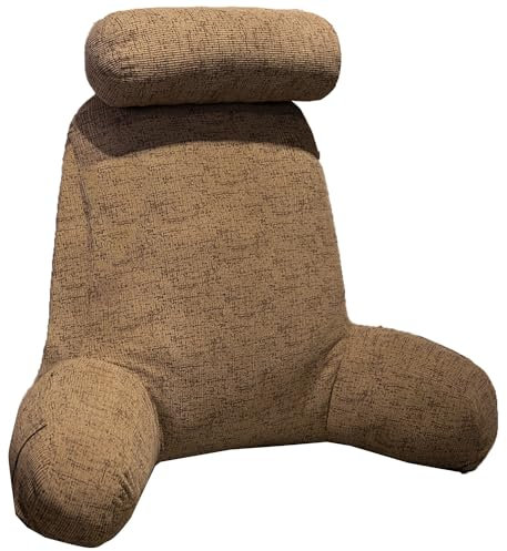 AYUOEODM Rückenkissen Lesekissen Für Bett Sofa,Lendenkissen Mit Armlehnen Abnehmbarer Nackenkissen,Bett Rückenlehne Polster Für Lesen Entspannen Arbeiten Fernsehen(Coffee Color,70 * 75cm)