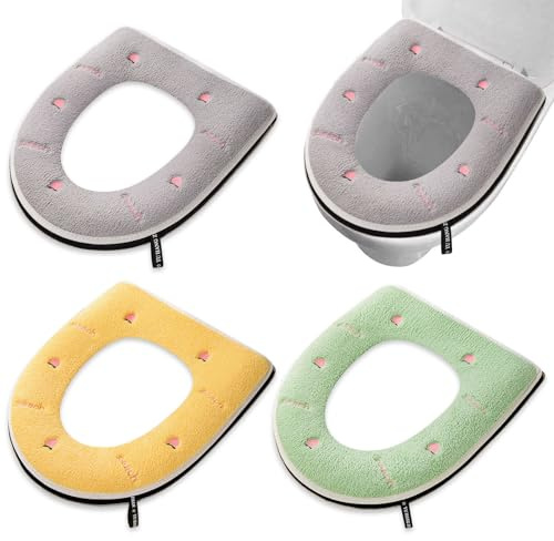 3 Stück Dicker, Weicher WC-Sitzbezug mit Griff, Toilettenbezug mit Griff und Reißverschluss,Wärmer Toilettensitz Waschbar Toilet Seat Cover WC Sitzbezug für Alle Jahreszeiten