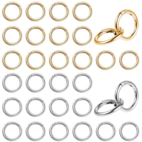 32 st 28 mm runda karbinhakar för väskor, krok, nyckelring, ryggsäckar, plånböcker, bagage, remmar, hantverk (silver och guld)