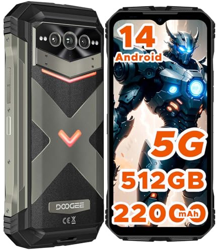 DOOGEE VMAX Pro 5G Rugged Smartphone 2024, 32(12+20) GB + 512GB(TF 2TB), 22000mAh Batteria, Android 14 Telefono Indistruttibile, 108MP AI Fotocamera 6,58 FHD+ 120Hz, Impronte Digitali NFC/OTG
