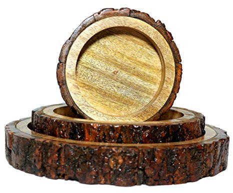 NAVIROCK Set f 3 Potpourri-Schüssel aus Holz mit Baumrinde, handgefertigt, 17,8 cm, dekorative braune Holzschale als Geschenk