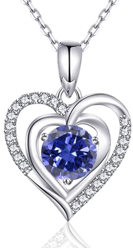 immobird Halskette Damen Geburtsstein Kette 925 Sterling Silber Herz Anhänger Halskette für Frauen Klassisch Schmuck Geschenk für Damen Freundin