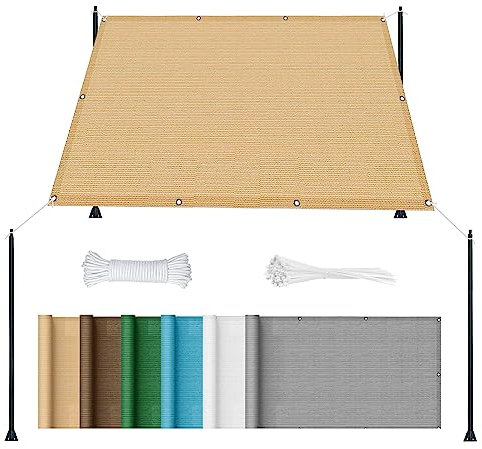 P 5,5 m x 5,5 m tenda parasole traspirante HDPE color crema ideale per cortile, piscina, prato e attività all'aperto, include corda per una facile installazione