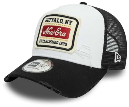 New Era NE Patch Distress Trucker Adjustable Cap NE Logo Weiß Schwarz, Size:OneSize
