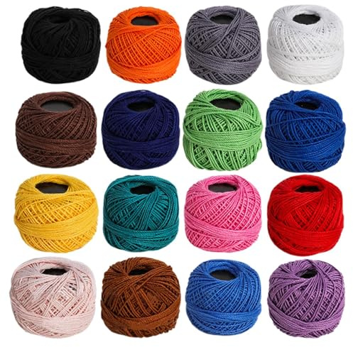 Pelotes de fil de coton, fils de coton pour crochet | Lot de 16 rouleaux de fil à tricoter en coton | Fil à broder en coton pour femmes, maman, grand-mère