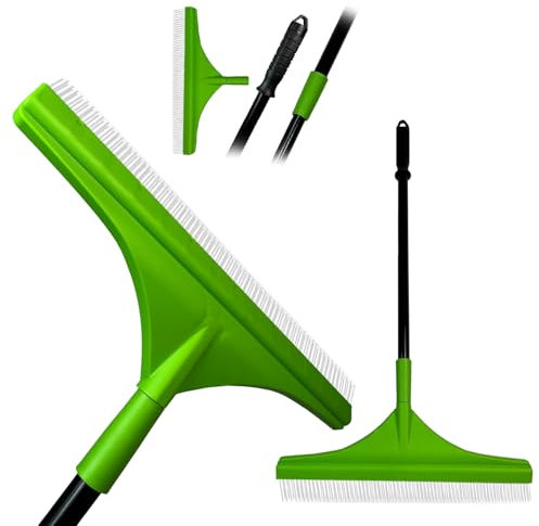 Crisalide® - Rastrello per Erba Artificiale Setole in Poliammide 35 mm, Doppia Fila, Asta Telescopica 80-130 cm, Larghezza 45 cm Manico Ergonomico in Gomma Per Pulizia e Cura di Prati Sintetici