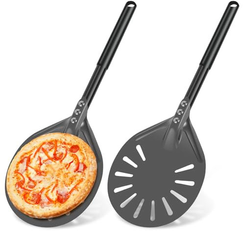 MENIBBLER 2 Pcs Turning Pizza Peel, Aluminum Pizza Peel Spinner with Non-Slip Heat Resistant Handle, Spatula for Homemade Bread Baking 15.7×5.9×8.46 Inch