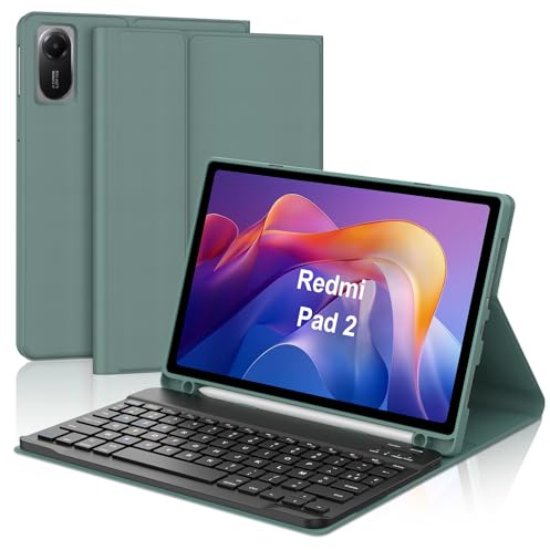 SENGBIRCH Coque Clavier pour Xiaomi Redmi Pad 2 11 2025 - AZERTY Français Clavier Détachable sans Fil Bluetooth pour Xiaomi Redmi Pad 2 11 Pouces 2025, Vert foncé