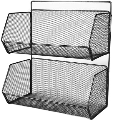 ZoeQide Panier mural en métal - Organiseur mural à 2 couches sans perçage - Panier de cuisine et salle de bain - Étagère murale en métal - 30 x 26 x 15 cm - Pour fruits, légumes, shampoings et petites