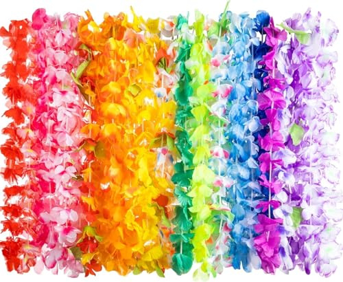 Kievano Juego de 24 guirnaldas Hawaianas de Flores – Collar Tropical Luau para Fiestas en la Playa, cumpleaños y Festivales – Aprox. 100 cm, Suave y Reutilizable