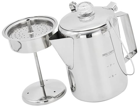 9 Cup Stainless Steel Percolator Large Capacity Coffee Pots Hinged Lid Coffee Maker for Camping and Home Kitchens Use Portable Pot
