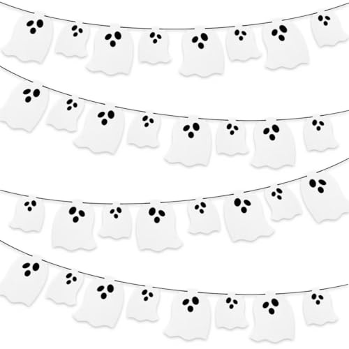 JYNXOR 4 Stück Halloween Girlande Geist Deko, Glitzer Geist Banner, Halloween Deko Garten, Halloween Deko Kinder, Halloween Party Deko, Halloween Geist Deko Girlande für Halloweenparty, Kinderparty
