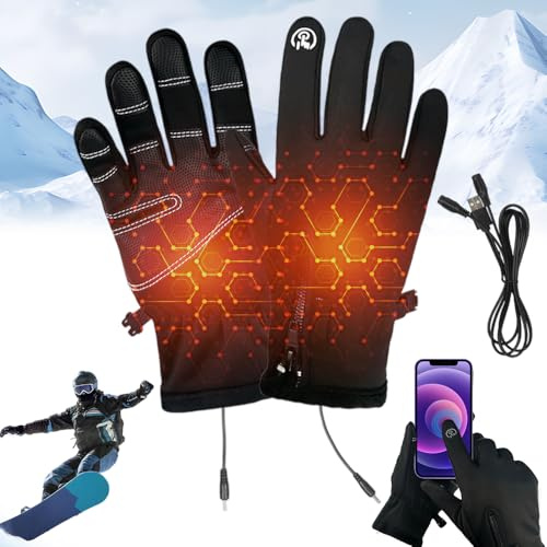 KUWUNG Guanti riscaldati USB, guanti riscaldabili da uomo e da donna, touch screen, guanti riscaldanti, impermeabili, antivento, riscaldabili per sci, arrampicata, ciclismo, campeggio (No Powerbank)
